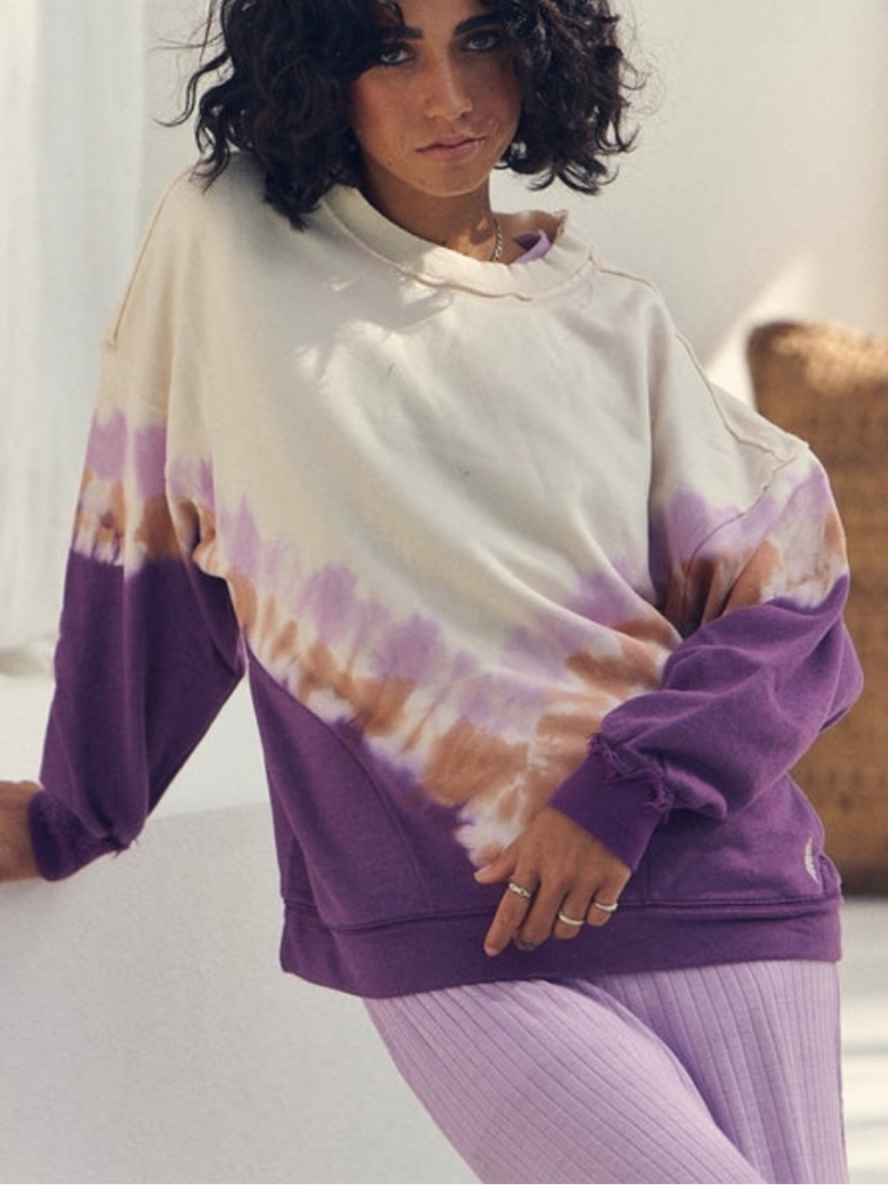 Free reople Umbre Mett Crew Sweatshirt CHAMOIX COMBO Small Purple Tie Dye Retro